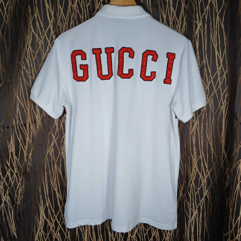 Gucci Polo Shirt Mens XL White NY Yankees Web Stripe Logo Applique 543694